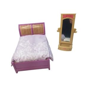 2007 Dollhouse Fisher Price Loving Family Pink Double Bed and Mirror